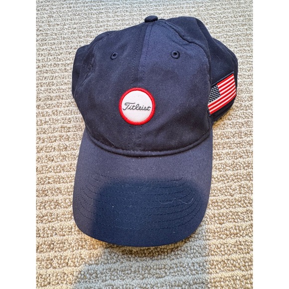 Titleist Other - Titleist Golf Hat Navy‎ Blue USA American Flag Patch Adjustable Strapback Cap